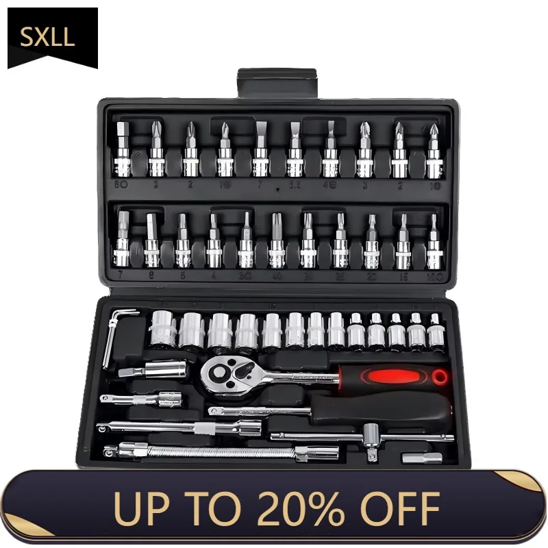 

SXLL Professional 46pcs Repair Wrench Toolbox General Hardware Hand Tools Ratchet Wrench Screwdriver Plastic Steel