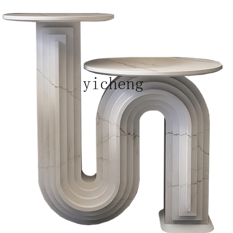 ZL Water Pipe Stone Plate Coffee Table Light Luxury Modern Elbow High and Low Living Room Corner Table Minimalist Side Table