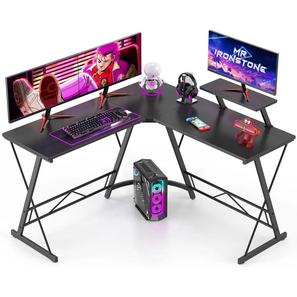 

Premium L Shaped Gaming Desk Corner Computer Desk, Home Office Desks Writing Workstation with Large Monitor Stand