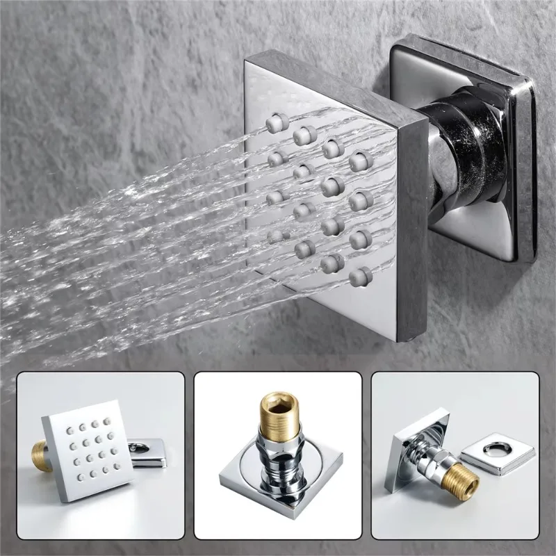 Pommeau de douche moderne de 8 pouces avec bras de douche au plafond, commande par bouton thermostatique, ensemble de robinets de salle de bains en laiton