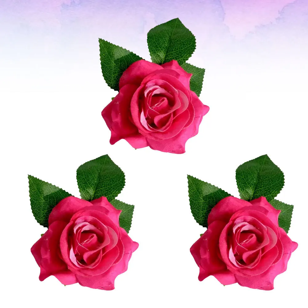 

3pcs Hawaii Rose Hairpin Cloth Flower Brooch Artificial Rose Hair Decoration Wedding Festival Travel Accessory Light Red