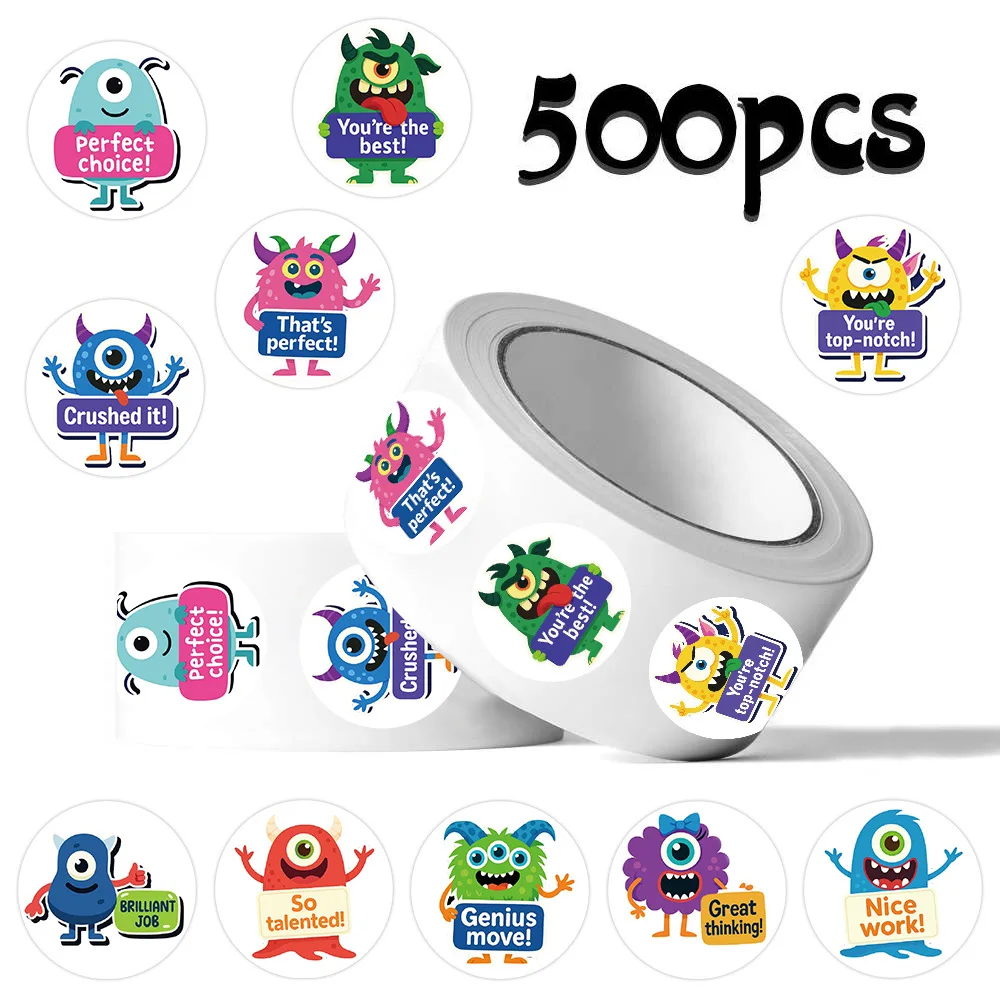 

500PCS Little Monster Reward Roll Stickers Teacher's Planner Supplies DIY Guitar Phone Laptop Suitcase Water Cup Skateboard