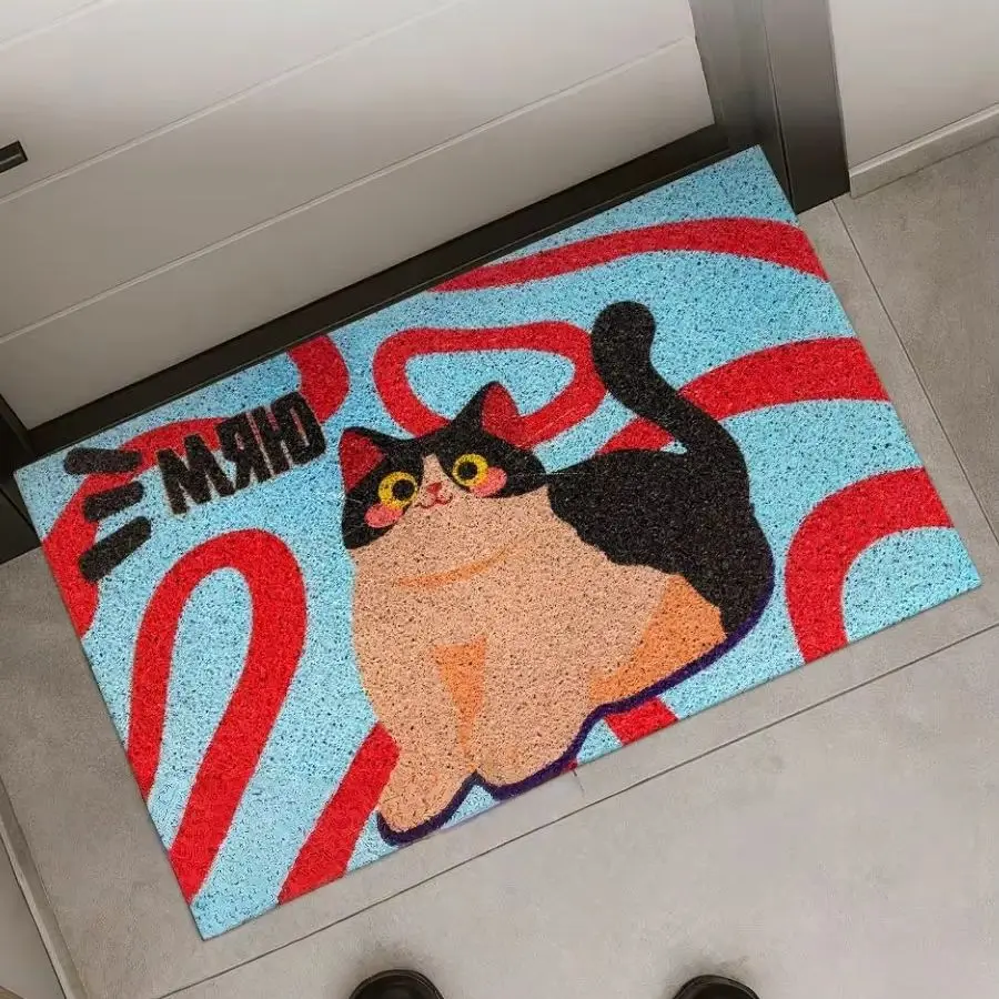 Cute Chubby Cat Welcome Door Mat Russian 50x80cm Mud Scraper PVC Anti-slip Doormat Silk Loop Foot Mat Carpet Home Decor Rug