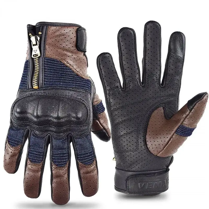 retro-denim-motorcycle-gloves-breathable-perforated-motorcycle-accessories-two-piece-set