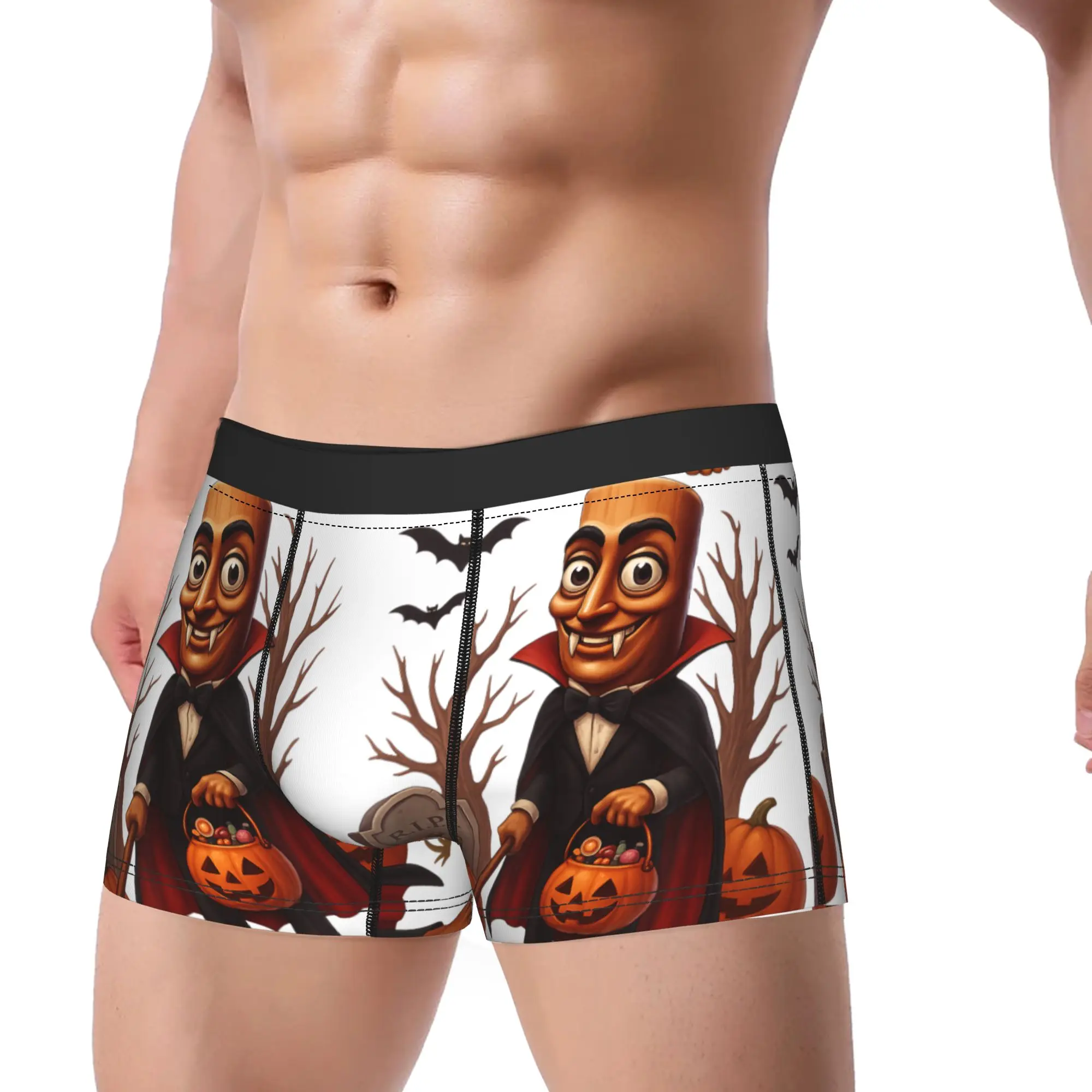 Tung Tung Tung Sahur Halloween Vampire Brainrot Underwear Breathable Underpants Print Boxer Brief For Men Pouch Large Size Trunk