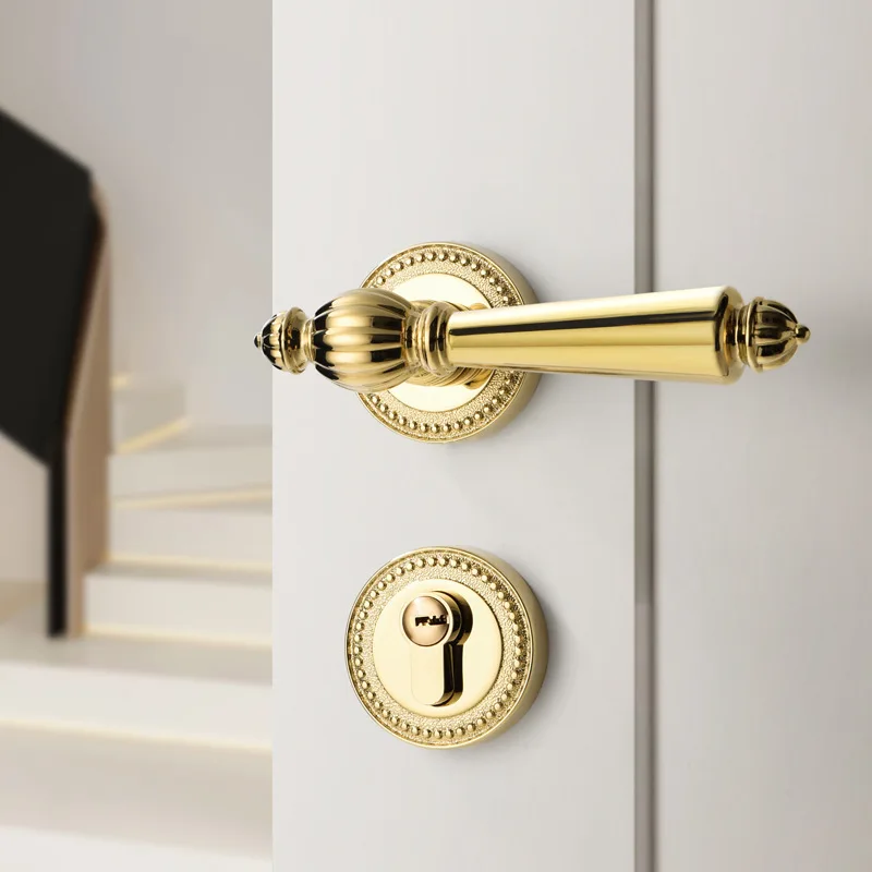 

Bedroom split magnetic suction silent door lock light luxury French PVD gold room wooden door cream damper handle door lock