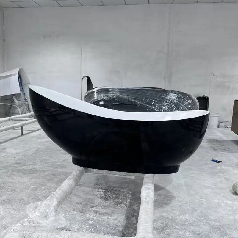 &c Modern Oval Acrylic Freestanding Bathtub Contemporary Soaking Model with Drain Overflow for Bathroom
