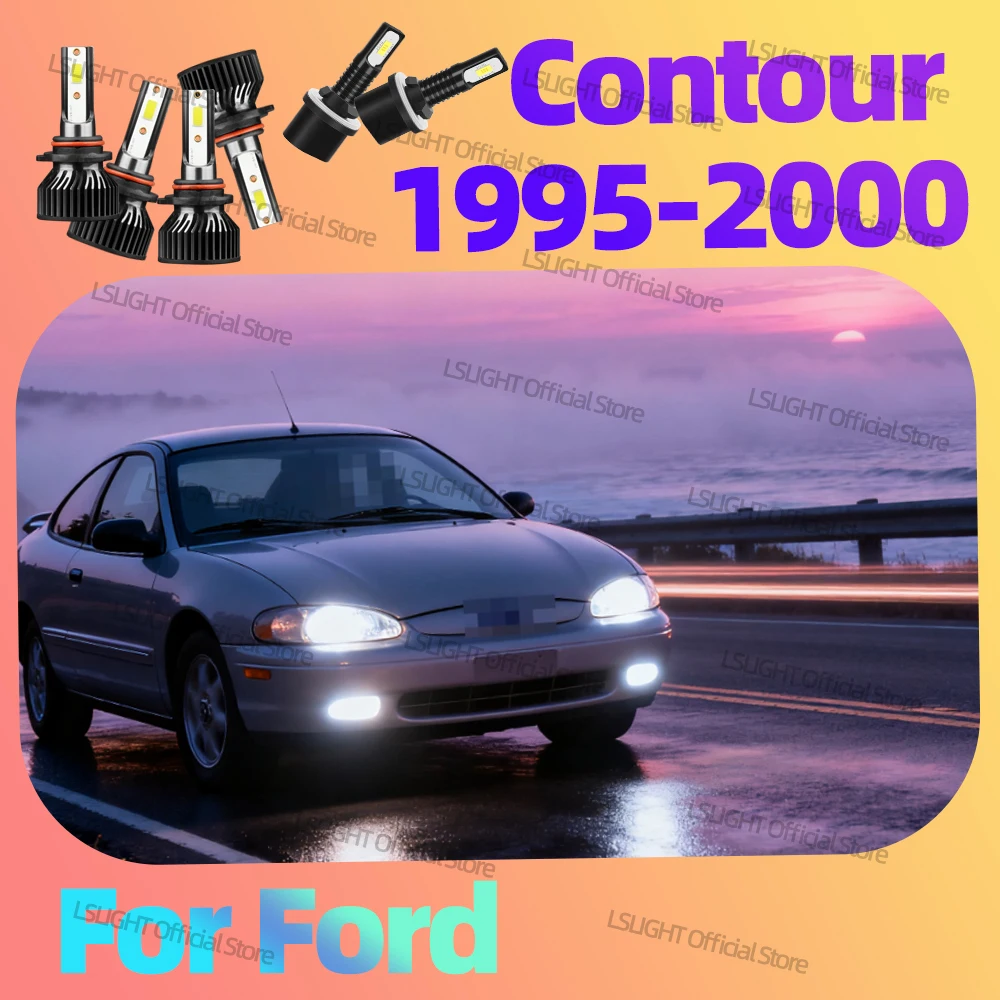 

2/6x для Ford Contour 1995-2000, передние светодиодные лампы для фар, 20000LM, дальний ближний свет, 12 В, 6000 К, аксессуары для противотуманных фар
