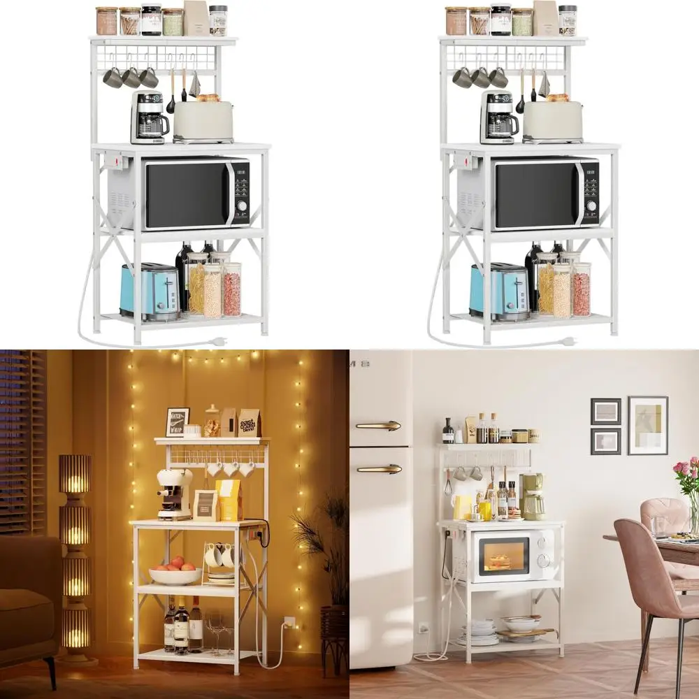 

4-уровневая кухонная полка-стеллаж с розеткой, подставка для микроволновки, место для хранения, столик для кофе-бара, полка для специй, органайзер для кастрюль, белый цвет
