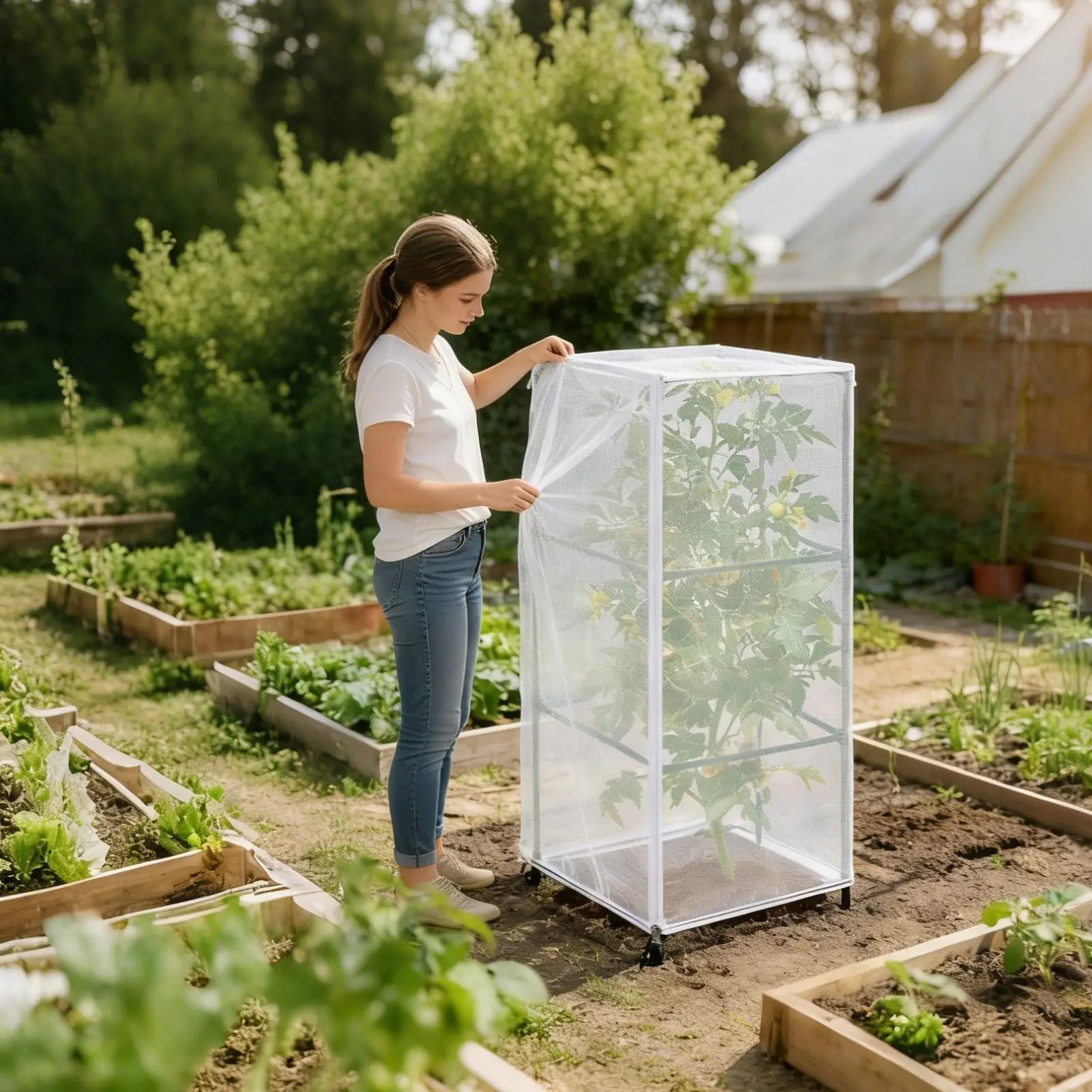 Plant Protector Anti-gnat Square Netting 150x45cm Garden Cloches For Plants With Zipper And Drawstring For Bird Cat Poultry