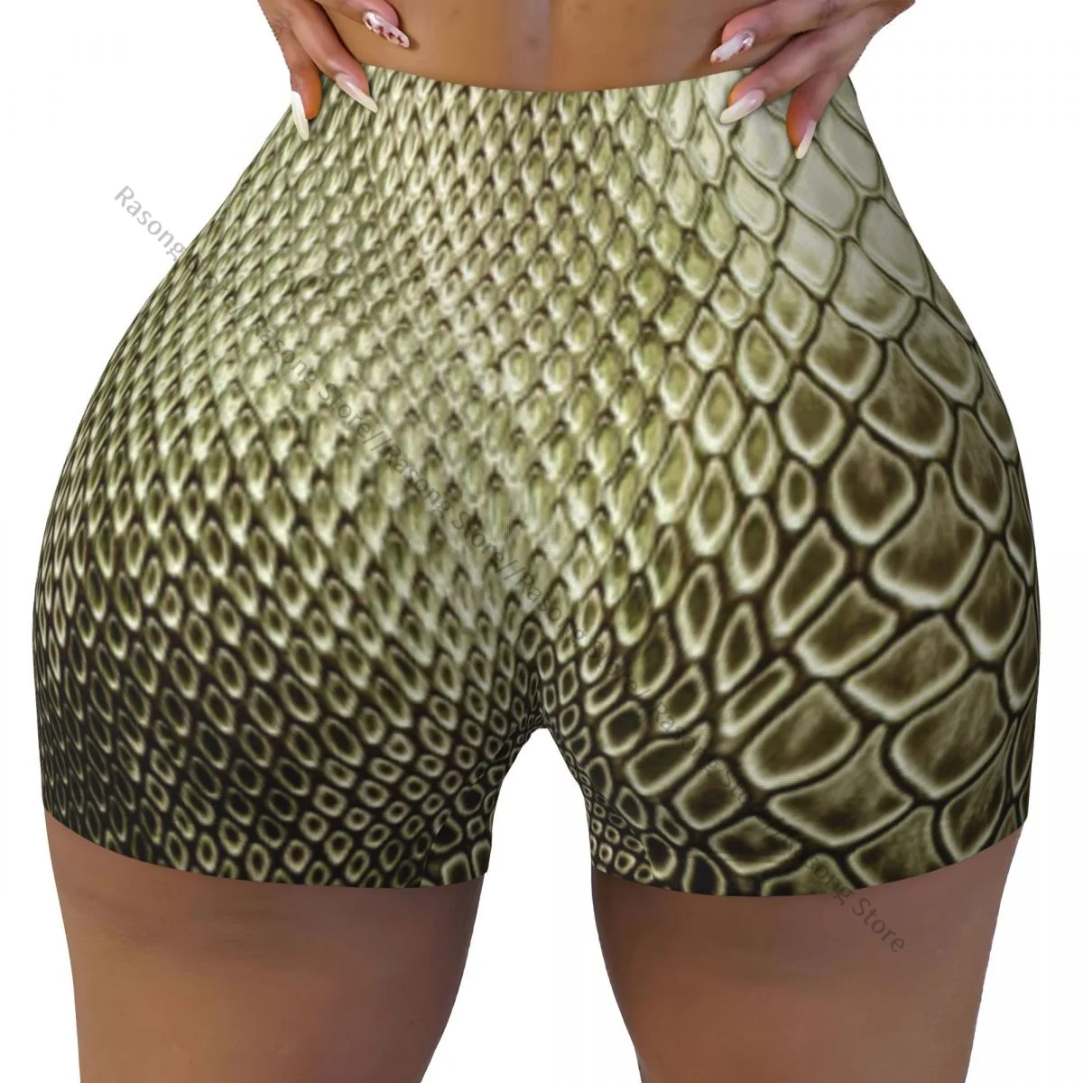 Yoga Shorts Snake Skin Animal Background Women Biker Tight Elastic Workout Sports Leggings Sportswear