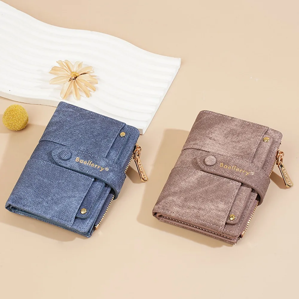 

Ins Elegant Women Short Wallet Pu Leather Zipper Closure Business Card Holder Large Capacity Simple Brand Female Purses Lady