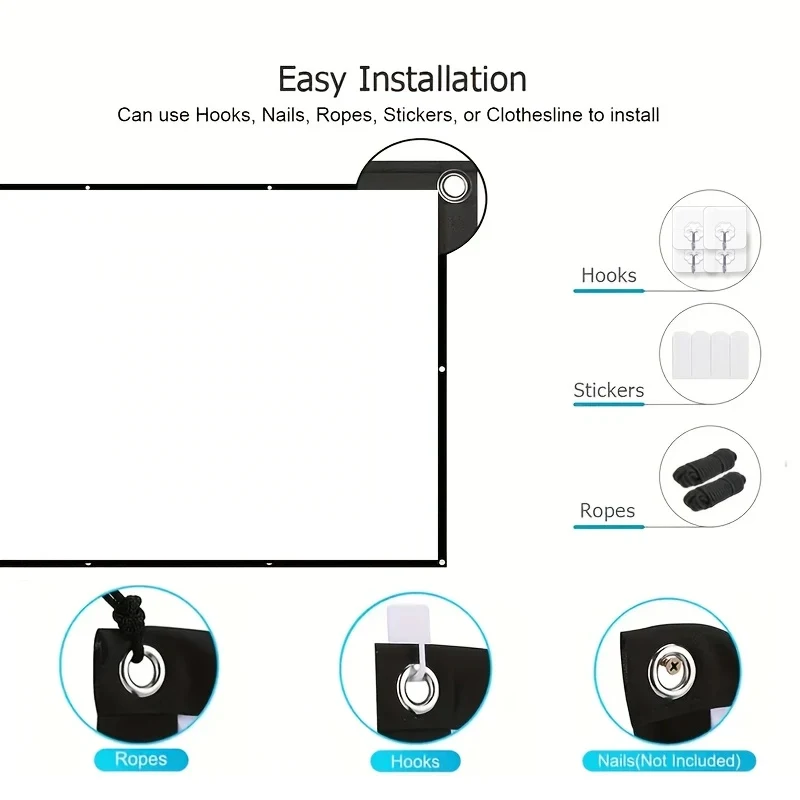 شاشة سميكة 100 بوصة. يأتي بحبل. شاشة فيلم الإسقاط البيضاء الكلاسيكية. مناسبة للاستخدام الداخلي والخارجي. #6