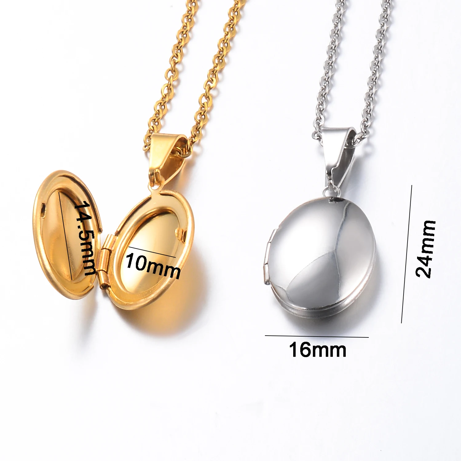 Stainless Steel Polished Olive Locket Pendant Necklace Put in Pictures Locket Jewelry Party Gift Silver/Gold color