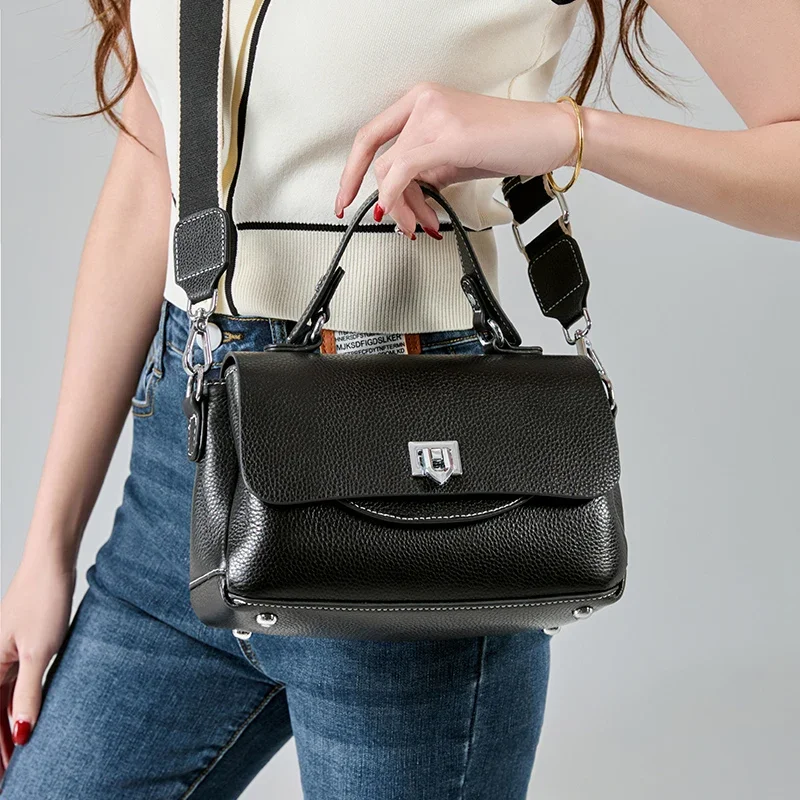 2024 New Women's Genuine Leather Handbag Head Layer Cowhide Multi Compartment Pocket Crossbody Bag Luxury Stylish Shoulder Bag