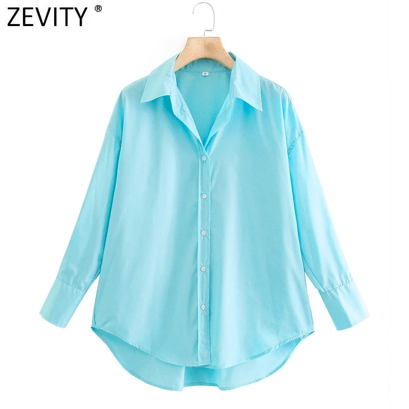 Zevity New Women Simply Candy Color Casual Slim Poplin Shirts Office Ladies Long Sleeve Blouse Roupas Chic Chemise Tops LS9405