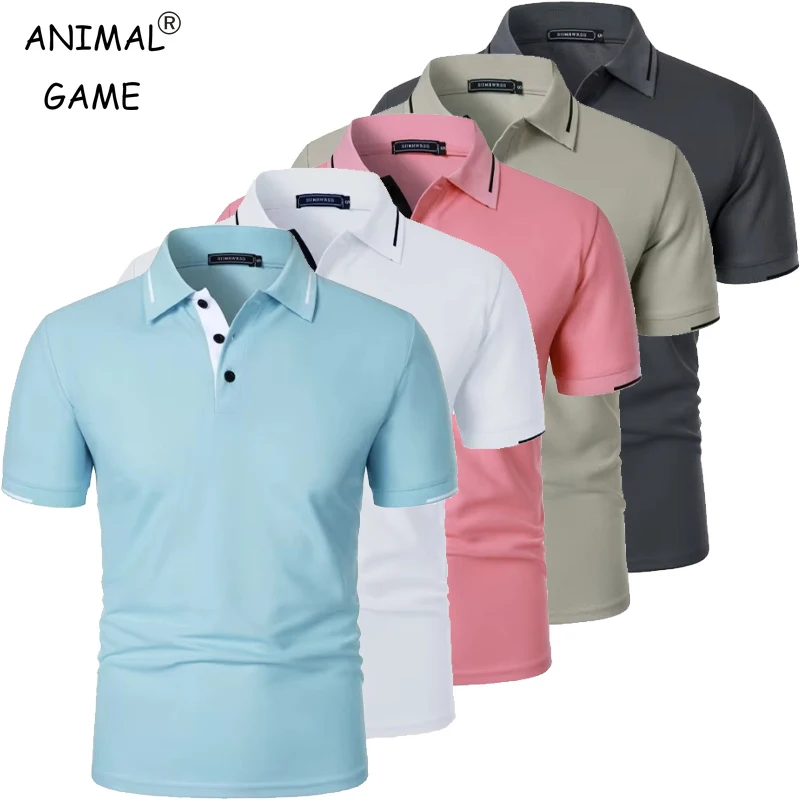 Men's Short Sleeve Polo Shirt Summe Button Classic Fit Casual T-Shirts Oversize Pullover Shirts Man Solid Color Lightweight Tops