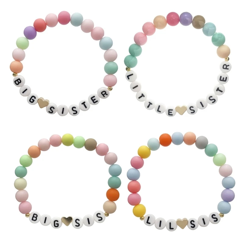 2Pcs Colorful Beads Bangles Siblings or Besties Letters Pendant Bracelet Jewelry