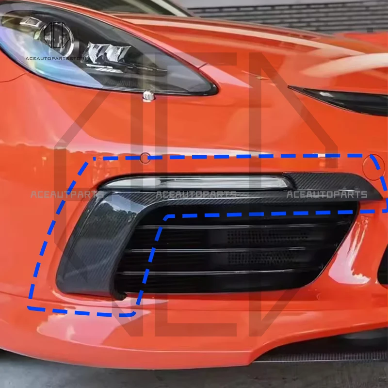 

Dry Carbon Fiber Front Fog Light Air Vent Trim Intake Cover For Porsche 718 Boxster Cayman Coupe Car External Decoration