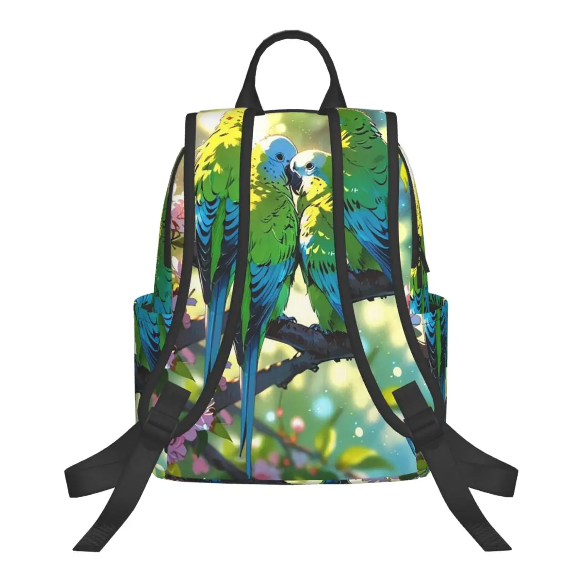 Two Green Parrots Birds And Blooms Flowers Student Backpack School Bag Hiking Travel Daypack for Men Women Bookbag Shoulder Bags