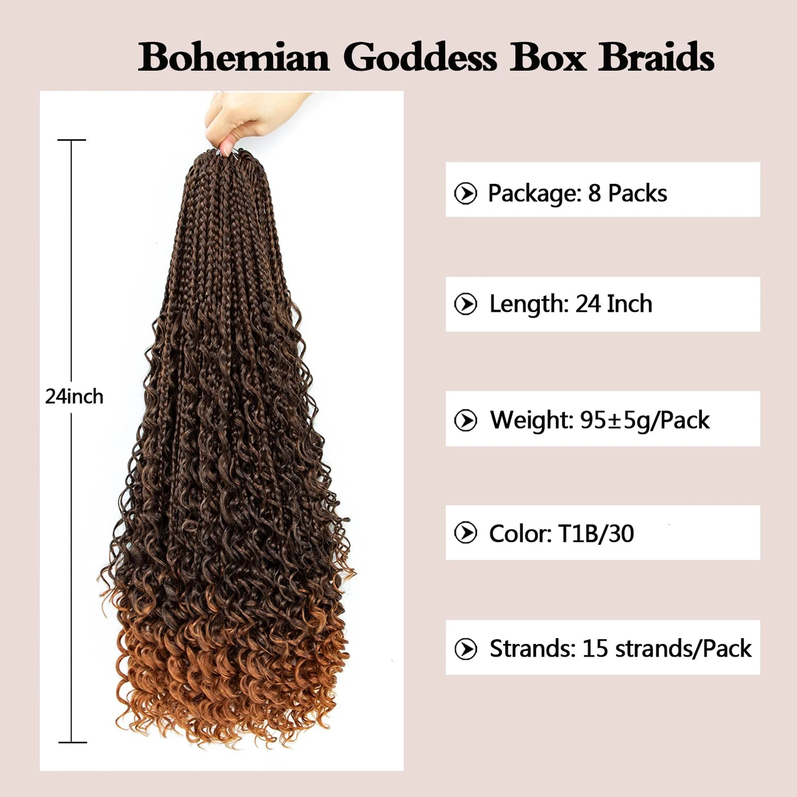 Boho Box-extensiones de cabello de ganchillo para mujeres negras, trenzas largas sintéticas, trenzas de ganchillo, extensiones de trenzado rizado