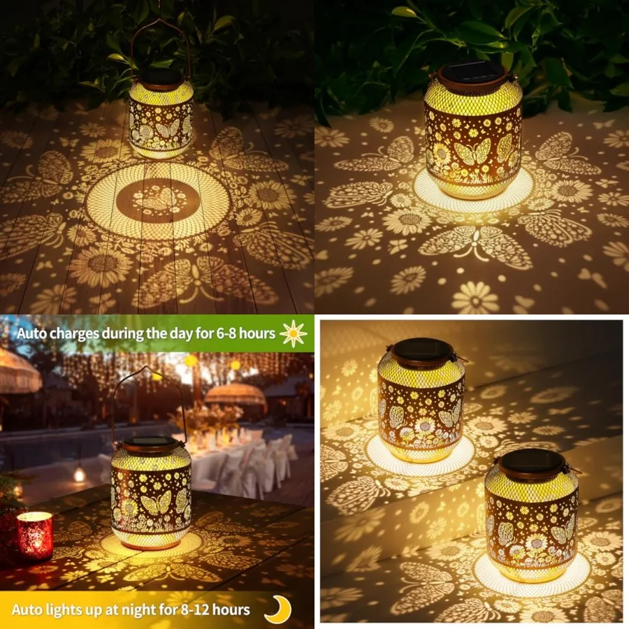 

2 Pack Solar Lanterns Outdoor Waterproof Butterfly Garden Decor Birthday Gifts for Women Mom Grandma Hanging Solar Lights Metal