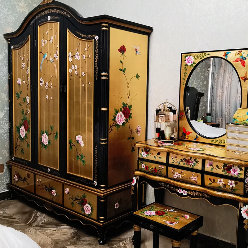 American painted solid wood fresh light yellow green wardrobe two doors three doors four doors wardrobe batch promotion