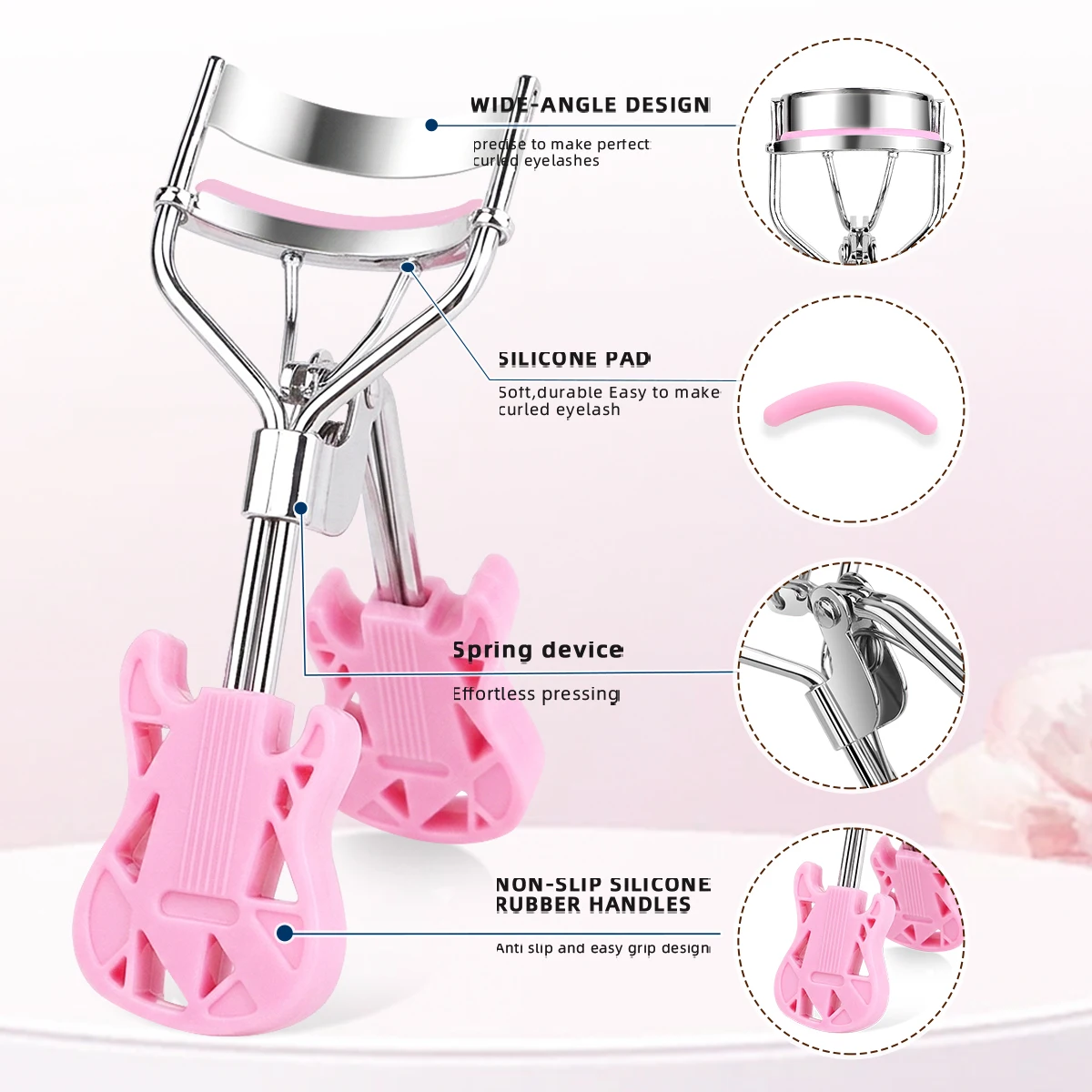 11pcs Guitar Handle Eyelash Curler with 10 Replaceable Silicone Strips, Comfortable Non-Slip Handle, Suitable for All Eye Types.
