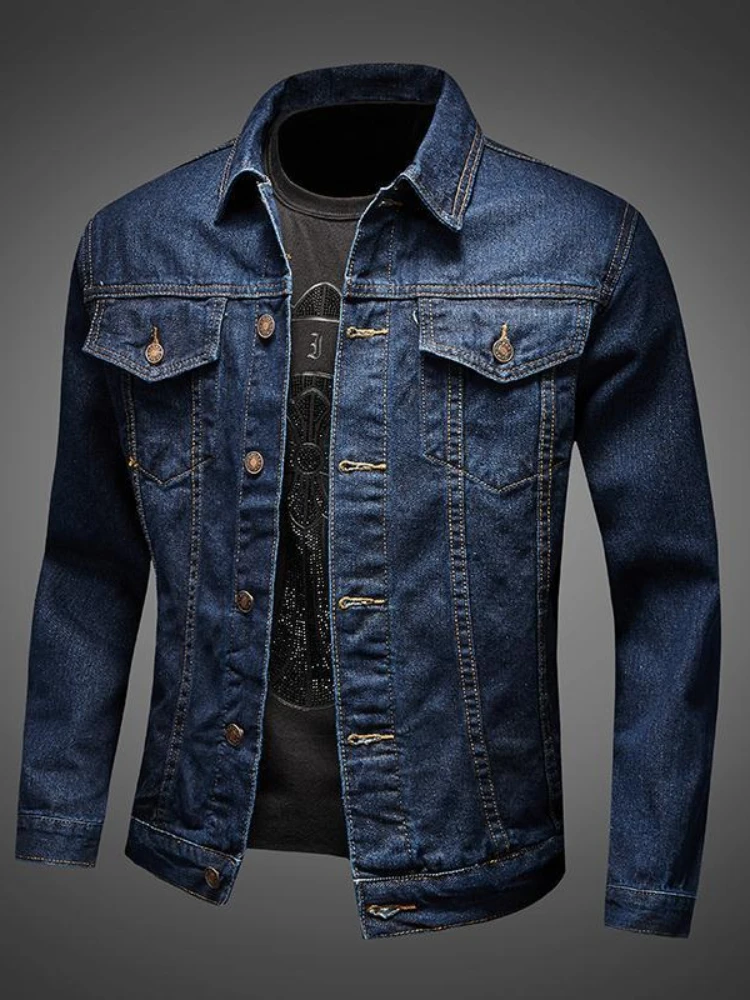 Denim Jackets Man Bomber Casual Slim Jeans Coat for Men Cargo Short Clothing Large Size Winter Outerwear on Board Vintage Trendy