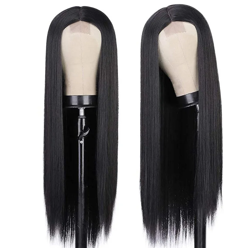 Black Lace  Long Straight Hair Chemical Fiber Headband lace Wigs