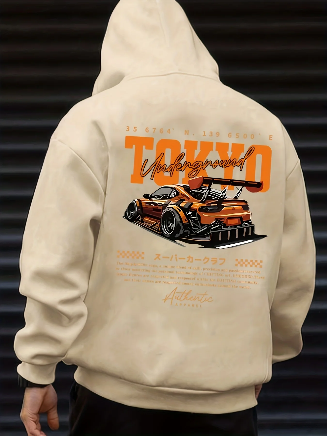 Herren-Hoodie im japanischen Stil mit Auto-Print für Herbst und Winter, vielseitiger, sportlicher, lässiger, locker geschnittener Pullover mit Kapuze. – Detail 6