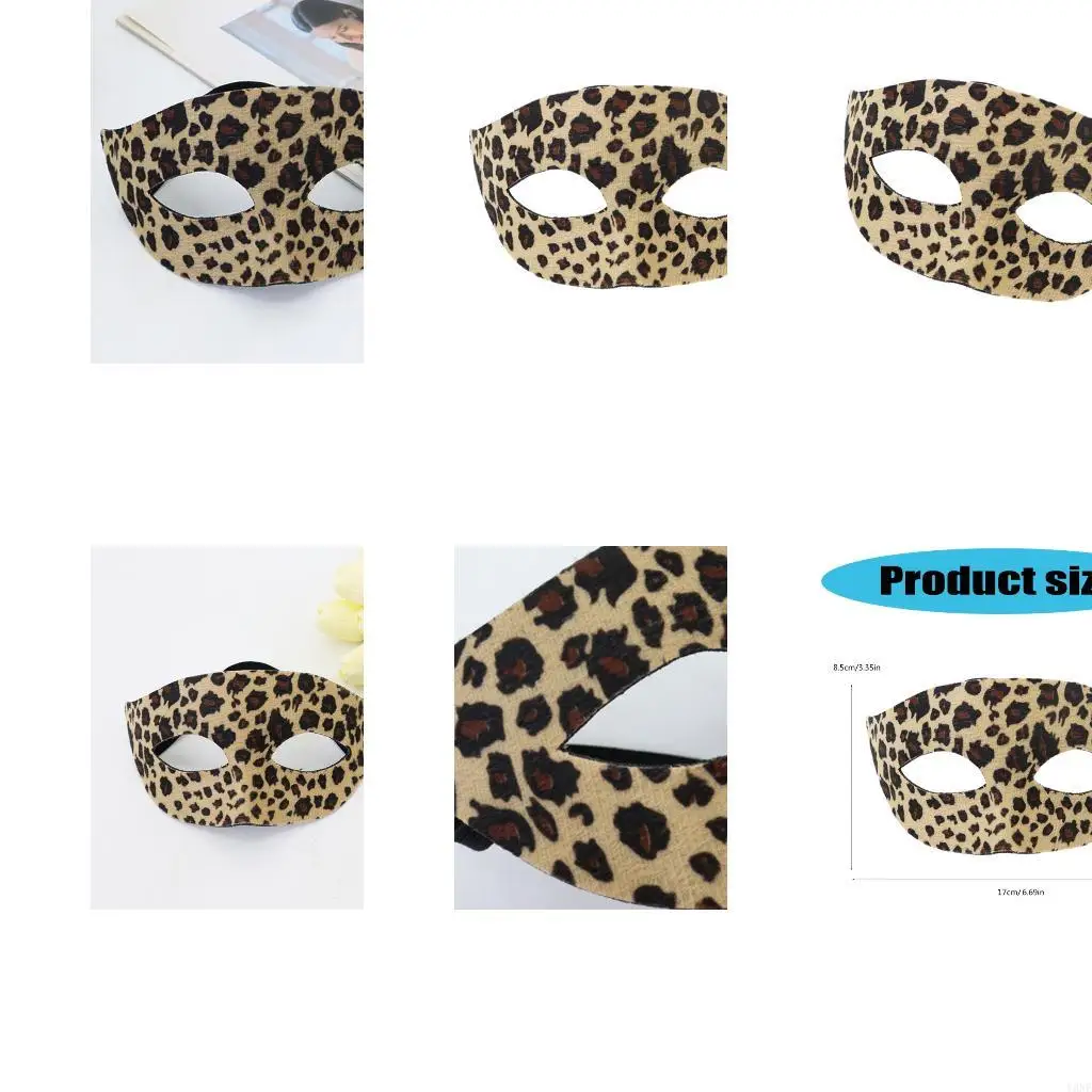 Y3NE Halloween Leopard Print Half Face Mask Plastic Costume Accessory For Parties