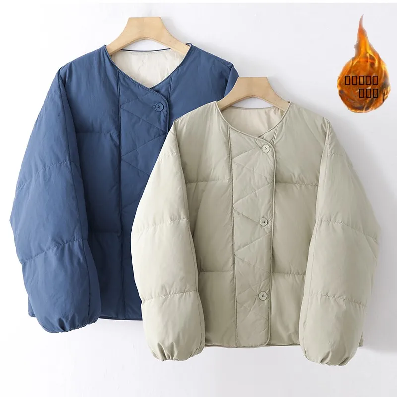 

Женское хлопковое пальто без воротника, зимнее пальто синего цвета, свободный крой, круглый Ne