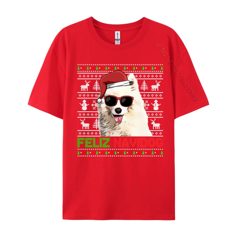 Samoyed Dog Feliz Navidog Funny Christmas T-Shirts High Quality Men Cotton T Shirt New Arrival Fashion Clothing Shirt Custom