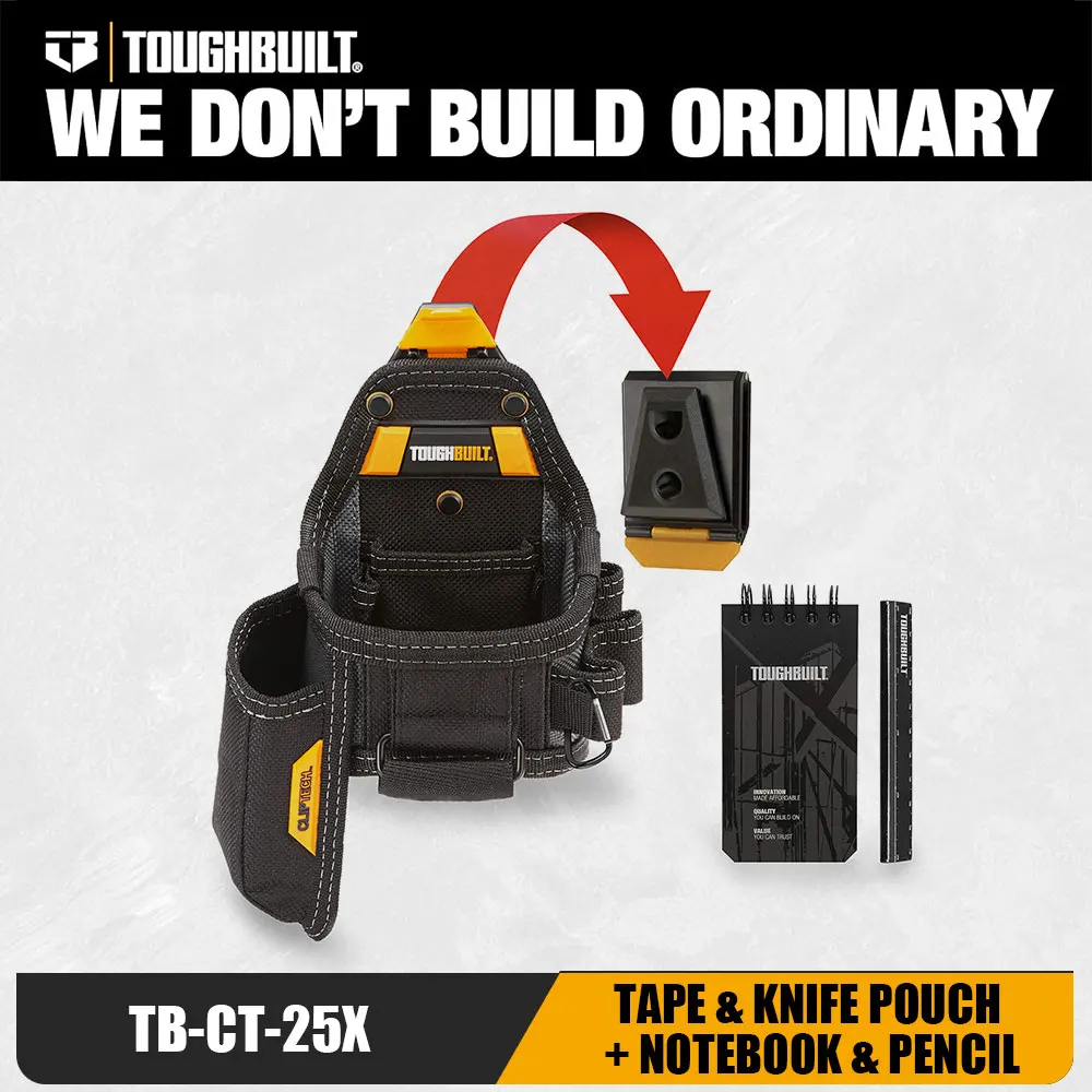1pc Toughbuilt ClipTech Hub: 7-Pocket Pro Pouch with Notebook, Pencil & Knife Storage. Durable 6-Layer Build