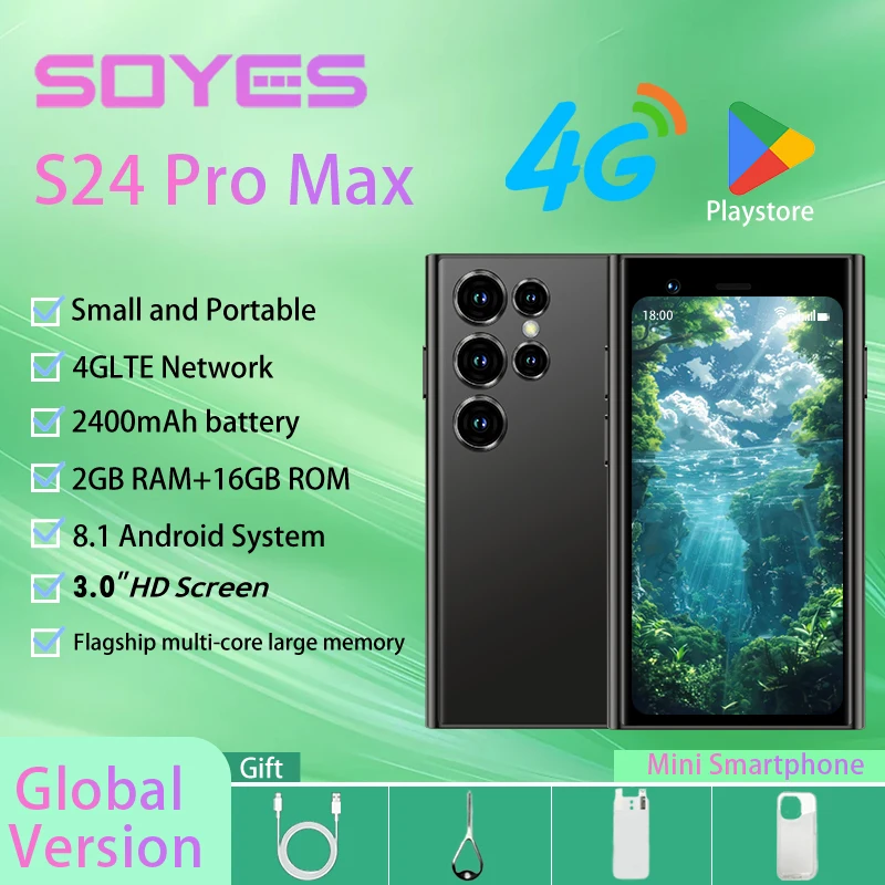 SOYES S24 Pro Max 4G هاتف ذكي صغير 3 بوصة Linglong Body 2400mAh بطارية كبيرة 2GB RAM + 16GB ROM التعرف على الوجه 4G + SIM المزدوج