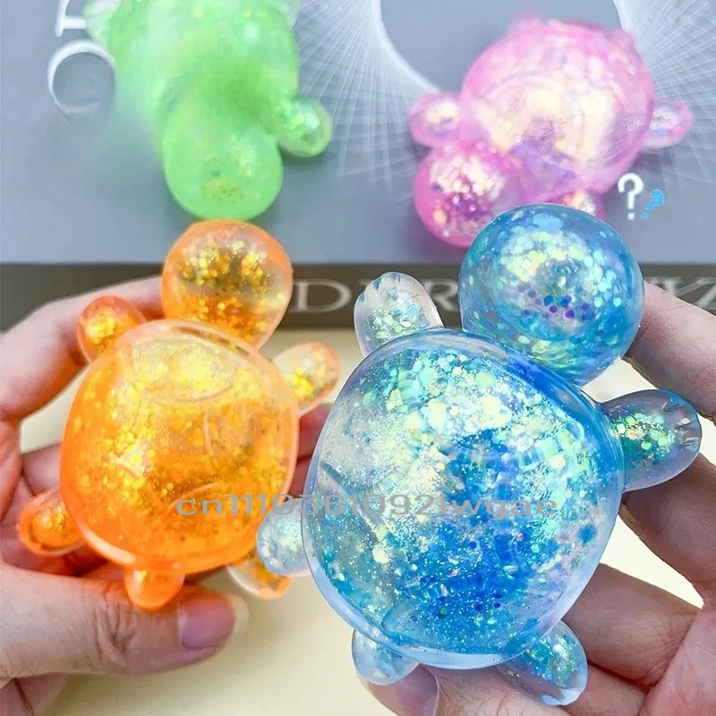 

Funny Turtle Shape Fidget Glitter Turtle Squeeze Toy - Stress Relief Fidget Sensory Toys Cute Animals for Kids and Adults