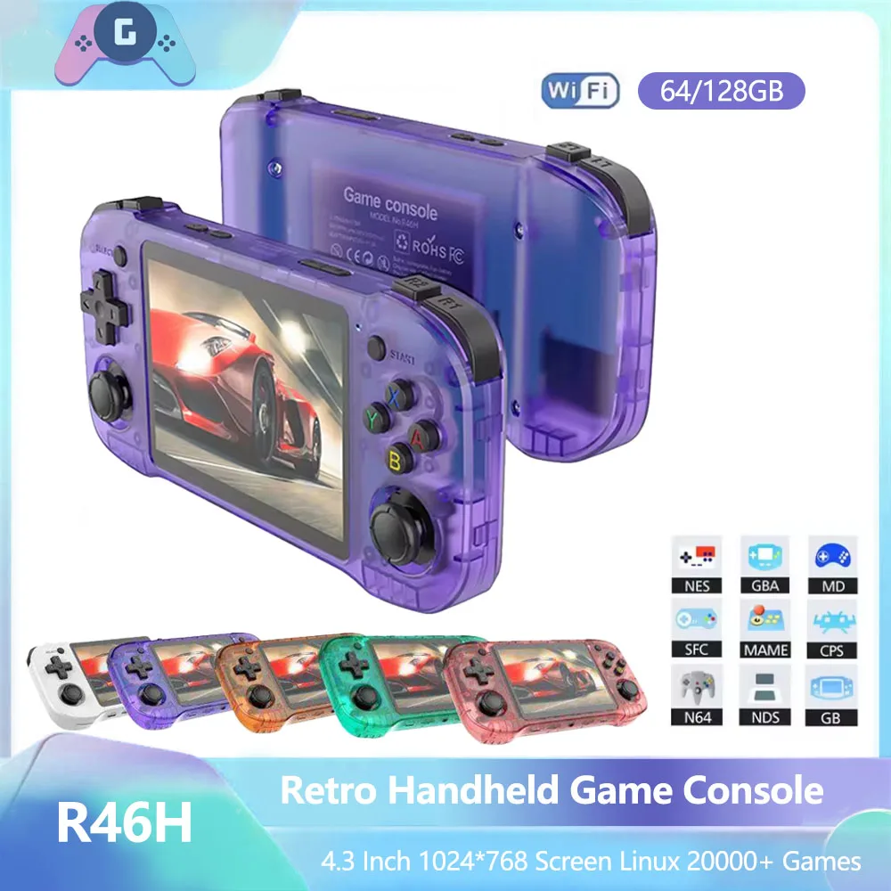 

Портативная игровая консоль R46H в стиле ретро, 4,2-дюймовый IPS-экран, система Linux, поддержка Wi-Fi, портативный карманный плеер, 64 ГБ/128 ГБ, для игр и видео