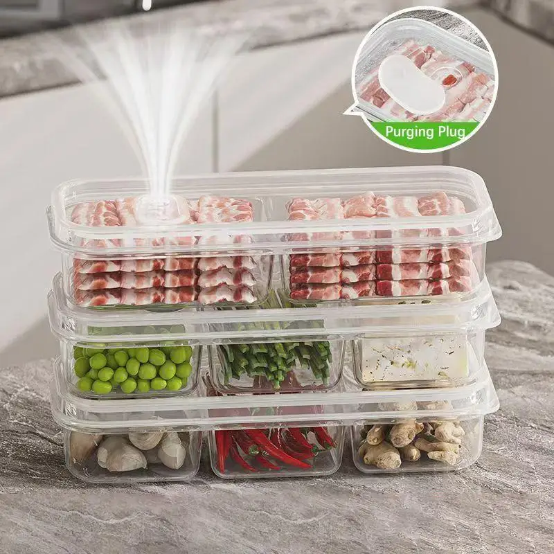 2 Teile/satz Kunststoff Lebensmittel Lagerung Box 2/3-Fach Fleisch Versiegelt Verpackt Mahlzeit Schärfer Behälter Kühlschrank Organizer