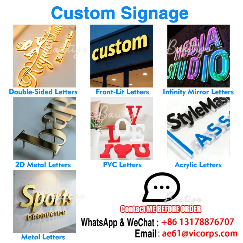 Custom Personalized LED Signs Logo 3D Metal Light for Outdoor Business Up Waterproof Illuminated Letters Backlit Storefront Bet