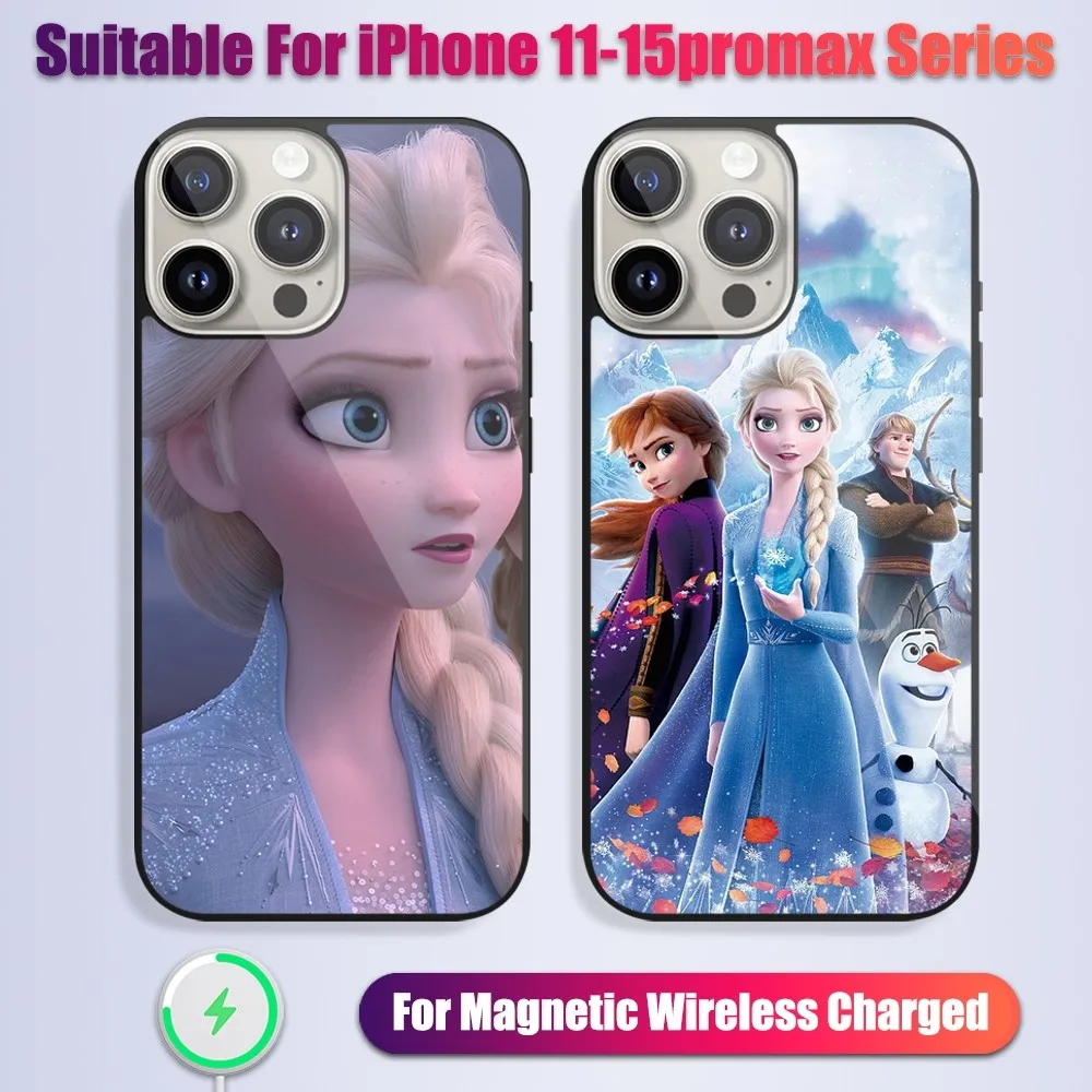 

MINISO Disney F-Frozen 2 Phone Case For iPhone 13 14 15 11 12 Pro Max Plus Glass Charging Magsafe Magnetic Cover