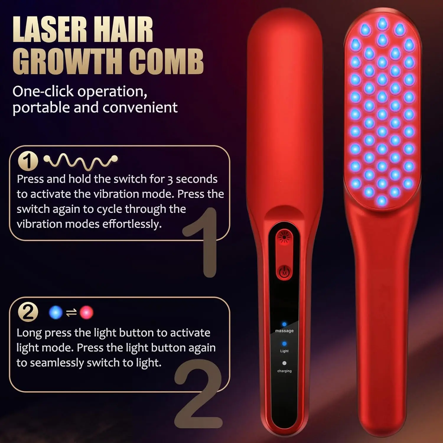Laser Hair Growth Comb, Red Light Hair Growth Treatment Suitable for Both Men and Women view 4