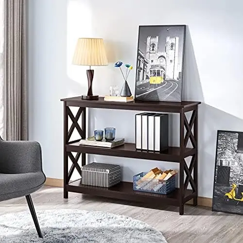 Console Table with 3 Storage Shelves, 3-Tier Entryway Table, Sofa Side Narrow Long Bookshelf for Hallway Living Room view 2