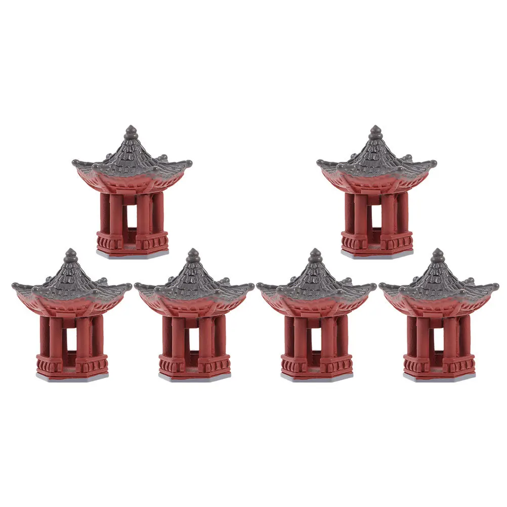 

6Pcs Mini Pavilion Statue Garden Decoration Zen Resin Pagoda Ornament Small Compact Size Bonsai Desktop Yard Ornament