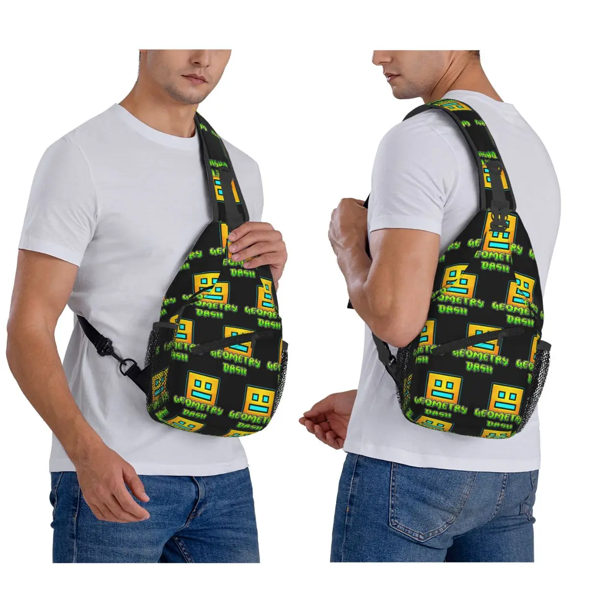 Borsa da petto per videogiochi Geometry Dash Borsa da petto per uomo con tracolla a tracolla Borsa da viaggio per escursionismo