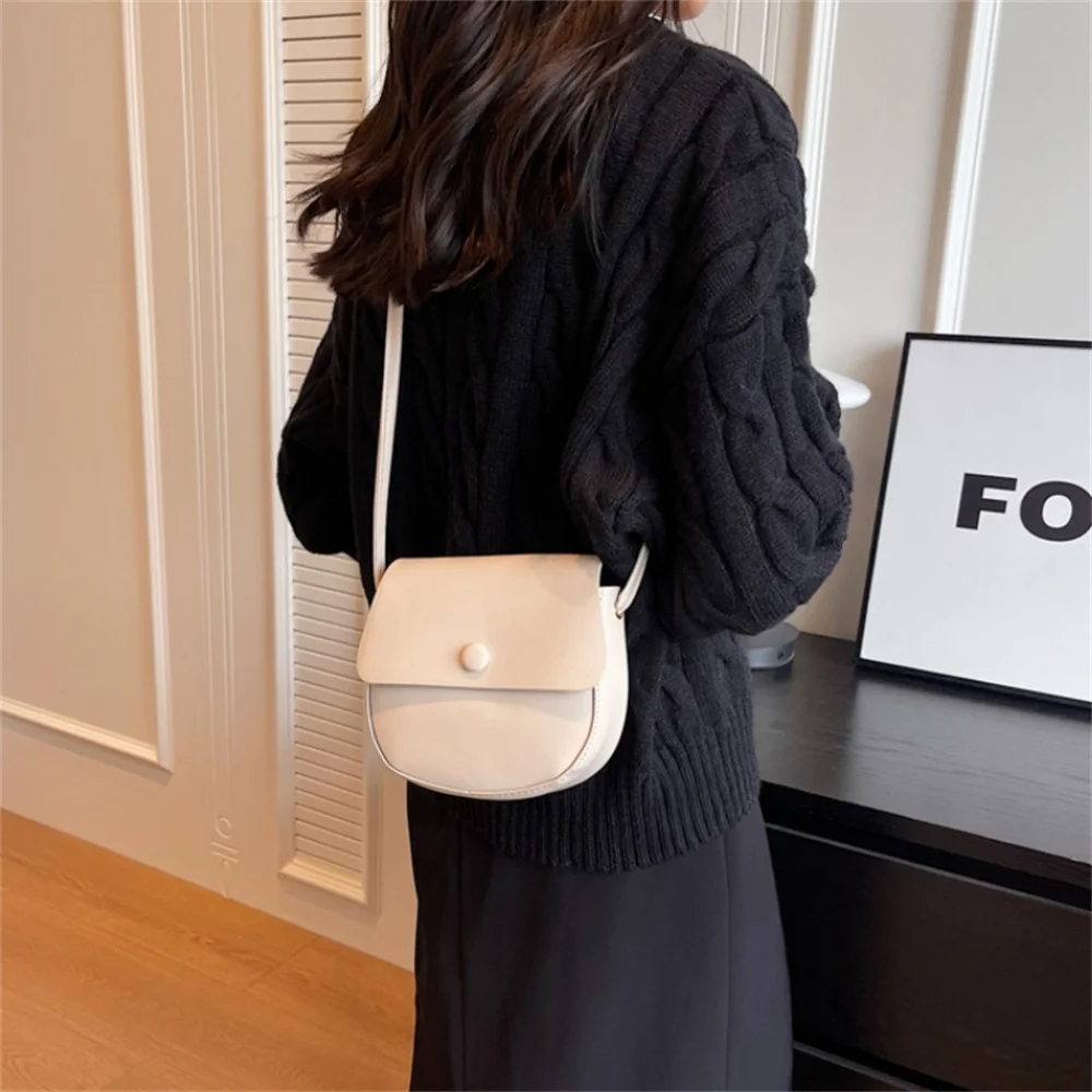 

Fashion Crossbody Bag for Women's Single Shoulder Bag High-end Solid Color PU Leather Korean Simple Versatile Mini Saddle Bag