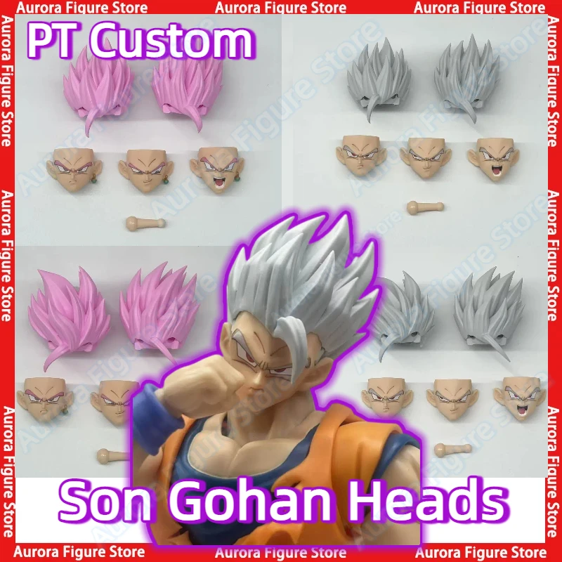 Figuras de Acción de Anime PT Custom KO HM Dragon Ball SHF SSJ Son Gohan Ultimate Gohan Beast con Accesorios de Cabeza y Esculturas de Cabeza de Colores