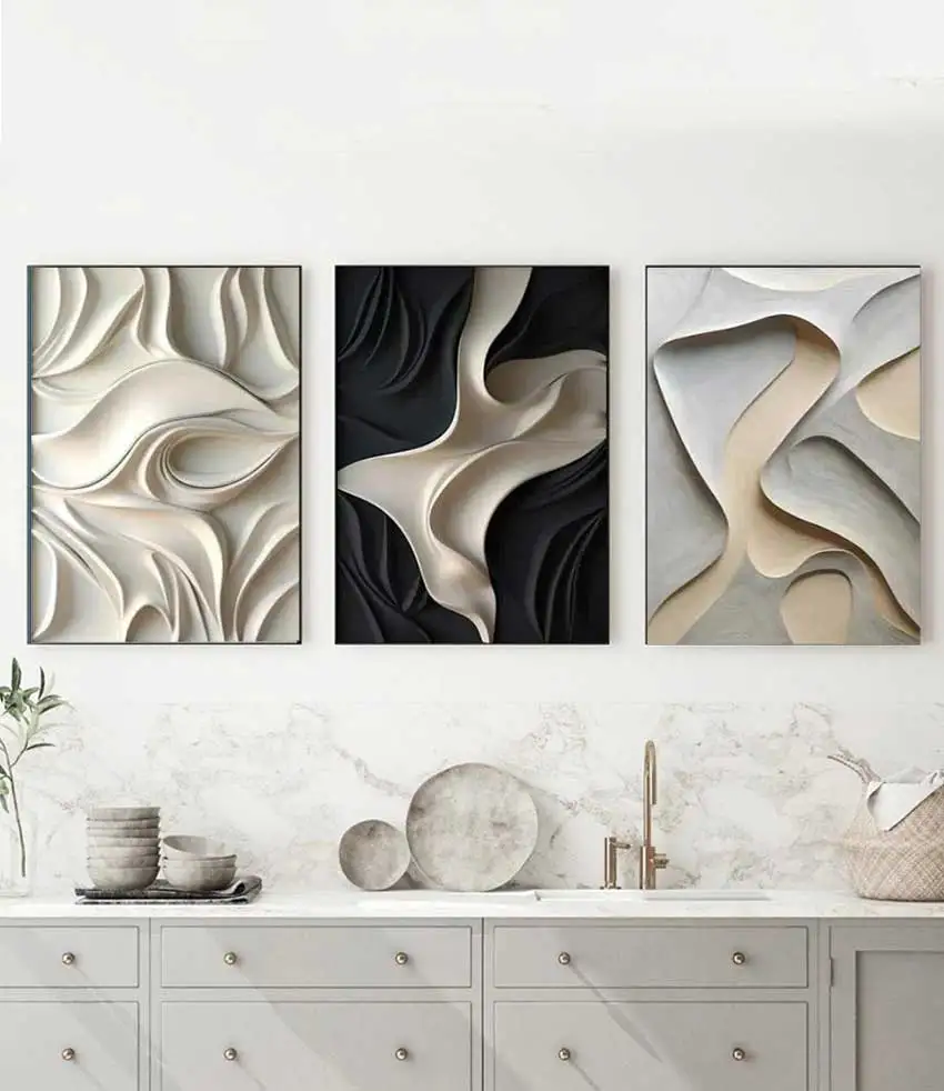 1pc frameless Modern Abstract Textured Canvas Wall Art, Minimalist Irregular White Wave Print Poster for Home Decor