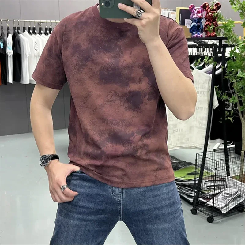 

LIBIELIY Fashion O-Neck Printed Short Sleeve Tie Dye T-Shirts Men's Clothing 2025 Summer New Loose Casual Pullovers Tops Punk Te