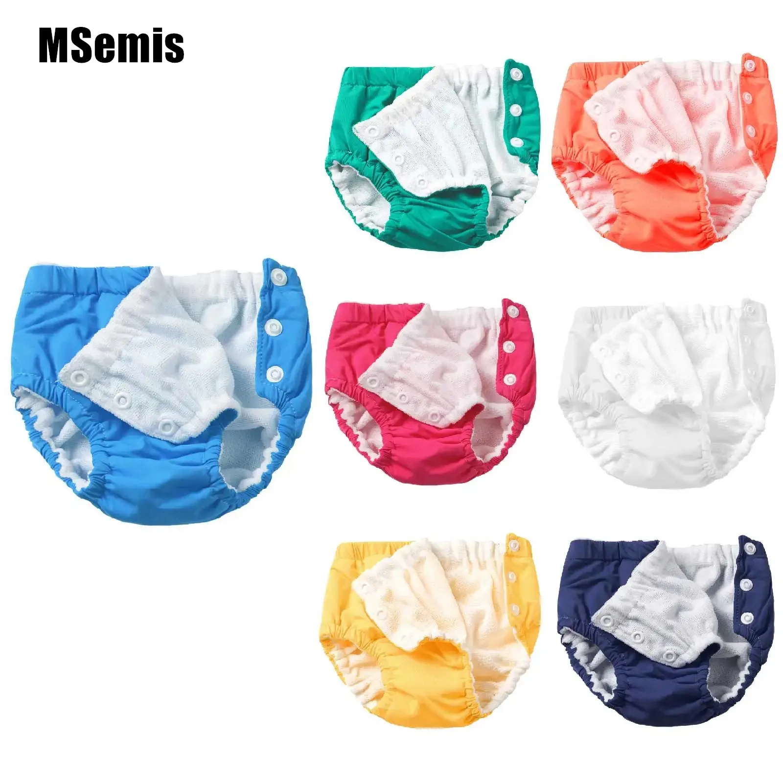 

Infant Baby Swimming Nappies Newborn Girls Boys Swim Trunks Washable Elastic Waist Button Closure Solid Color Shorts Diapers